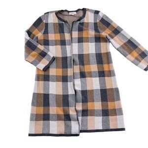 LOFT Plaid Women's Sweater Cardigan Duster Neutral Tones Open Front Size M